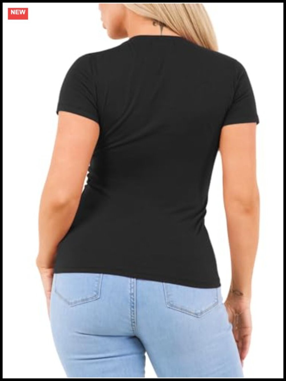 Women's Cotton Crew Neck Fitted T-Shirt Short Sleeve Tee - Picture 5 of 6